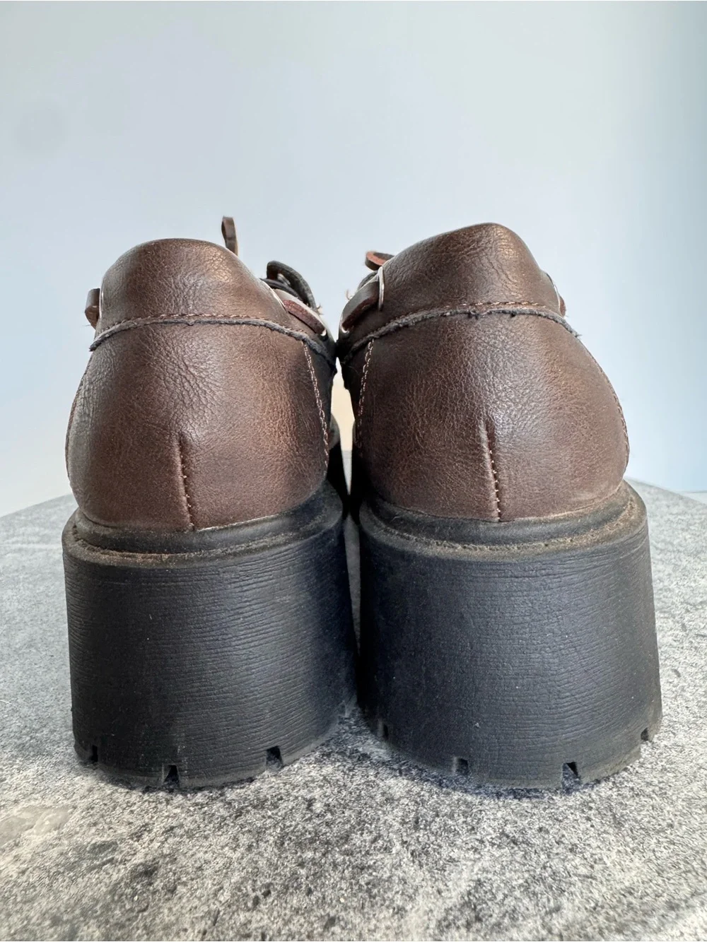 Vintage Chunky Dark Brown Faux Leather Platform Loafers Shoes 6 NOBO